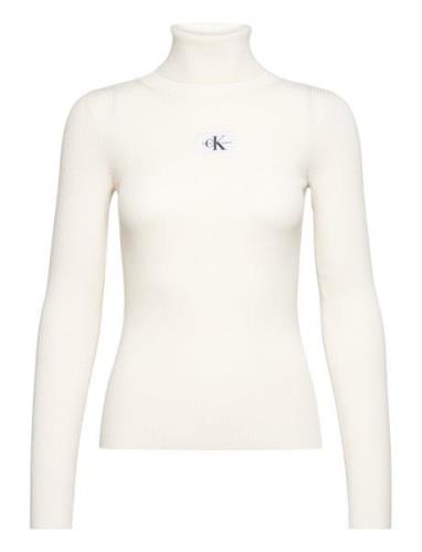 Badge Roll Neck Sweater Tops Knitwear Turtleneck White Calvin Klein Je...