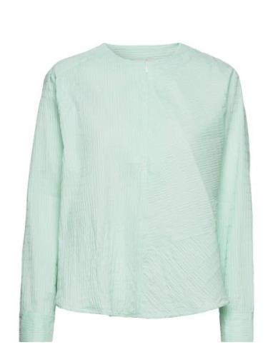 Crinckle Pop Fleur Shirt Tops Shirts Long-sleeved Green Mads Nørgaard