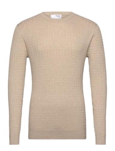 Slhberg Cable Crew Neck Noos Tops Knitwear Round Necks Beige Selected ...