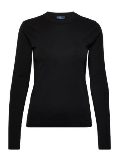 Cotton Long-Sleeve Tee Tops T-shirts & Tops Long-sleeved Black Polo Ra...