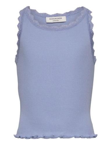Silk Top W/ Lace Tops T-shirts Sleeveless Blue Rosemunde Kids