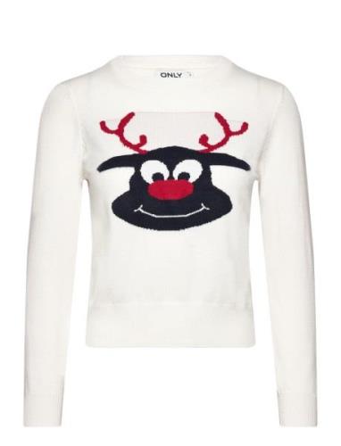 Onlxmas Reindeer Ls O-Neck Box Knt Tops Knitwear Jumpers White ONLY