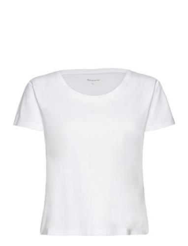 Alba Deep Neck Slim Tee Tops T-shirts & Tops Short-sleeved White Tamar...