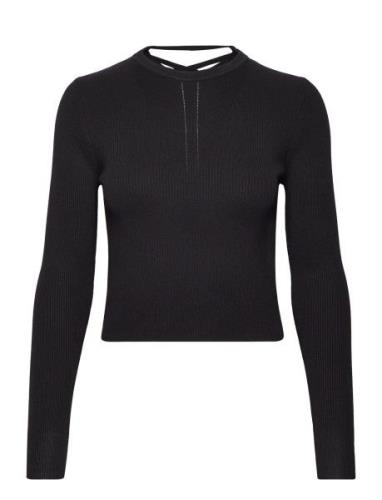 Ribbed Top With Back Slit Tops T-shirts & Tops Long-sleeved Black Mang...