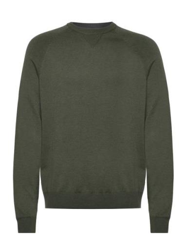Fine-Knit Cotton Sweater Tops Knitwear Round Necks Khaki Green Mango
