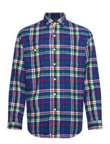 Classic Fit Plaid Flannel Workshirt Tops Shirts Casual Blue Polo Ralph...