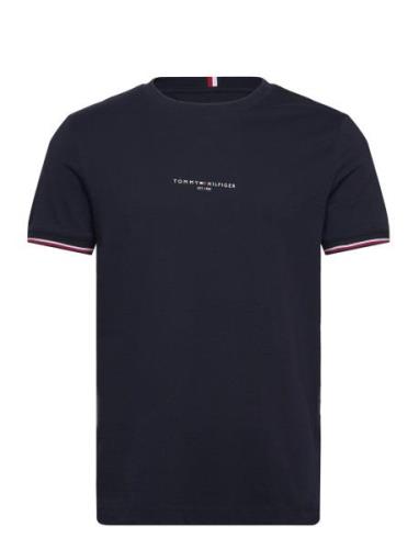 Tommy Logo Tipped Tee Tops T-shirts Short-sleeved Navy Tommy Hilfiger