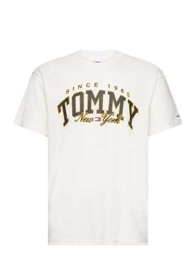 Tjm Rlx Luxe Varsity Tee Tops T-shirts Short-sleeved Cream Tommy Jeans