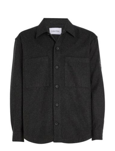 Wool Blend Overshirt Tops Overshirts Black Calvin Klein
