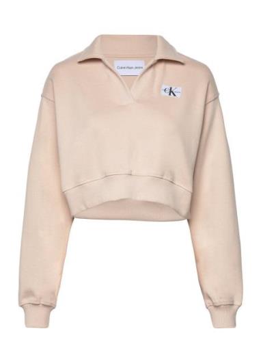 Calvin Klein Jeans Label Polo Collar Sweatshirt Beige