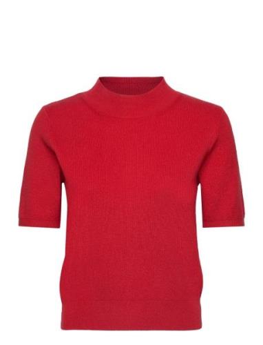 Perkins-Neck Short-Sleeved Sweater Tops Knitwear Jumpers Red Mango
