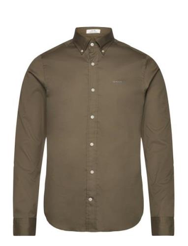Slim Pinpoint Oxford Shirt Tops Shirts Casual Khaki Green GANT