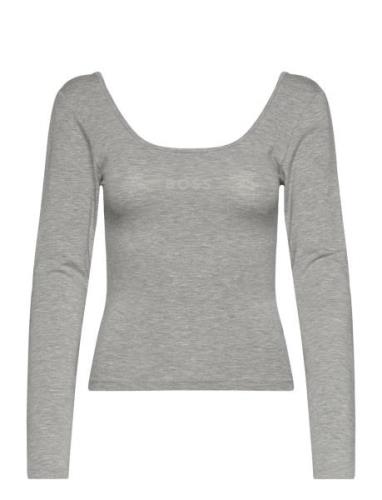 Stmt_Ls-Scoop Top Tops T-shirts & Tops Long-sleeved Grey BOSS