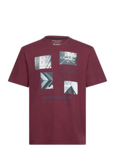 Printed T-Shirt Tops T-shirts Short-sleeved Burgundy Tom Tailor