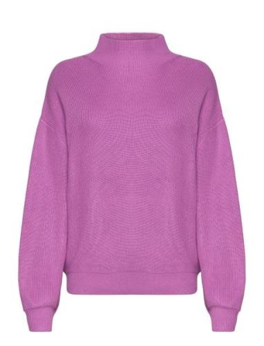 Knit Mock Neck Pullover Tops Knitwear Turtleneck Purple Tom Tailor