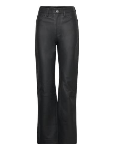 Leather Straight Pants Bottoms Trousers Leather Leggings-Byxor Black R...