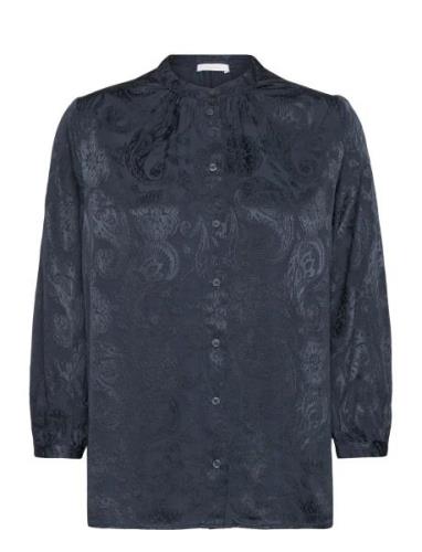 Tamaris Apparel Basra Jacquard Standup Collar Blouse Blå