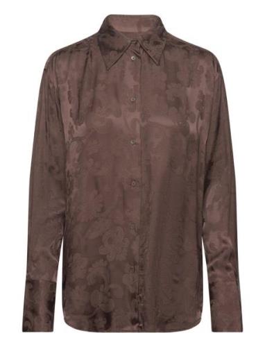 Relaxed Lace Jacquard Shirt Tops Shirts Long-sleeved Brown GANT