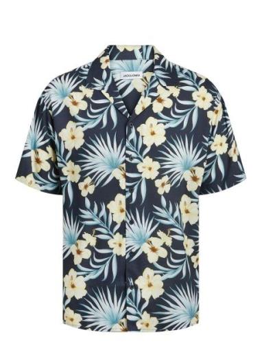 Jack & J S Jjjeff Floral Aop Resort Shirt Ss Marinblå