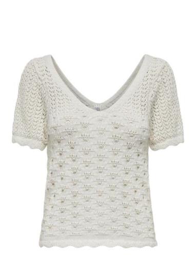 Onlbecca Life Ss V-Neck Top Cc Knt Tops Knitwear Jumpers White ONLY
