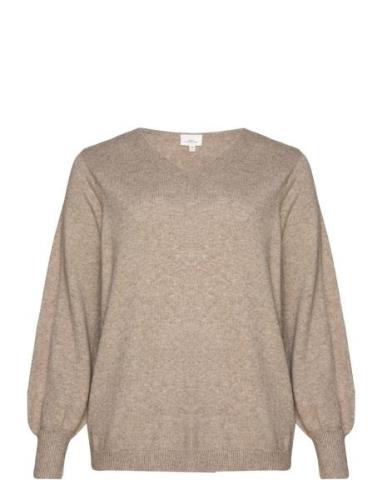 Caribi Ls Reversible V-Neck Knt Tops Knitwear Jumpers Beige ONLY Carma...