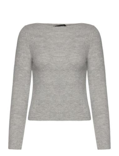 Boat-Neck Knitted Sweater Tops Knitwear Jumpers Grey Mango
