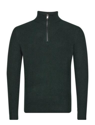 Ribbed Sweater With Zip Tops Knitwear Half Zip Jumpers Khaki Green Man...