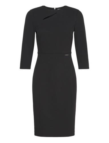 Scuba Crepe Half Sleeve Dress Designers Knee-length & Midi Black Calvi...