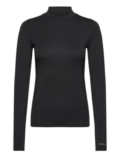 Cotton Modal Mock Neck Ls Top Tops T-shirts & Tops Long-sleeved Black ...