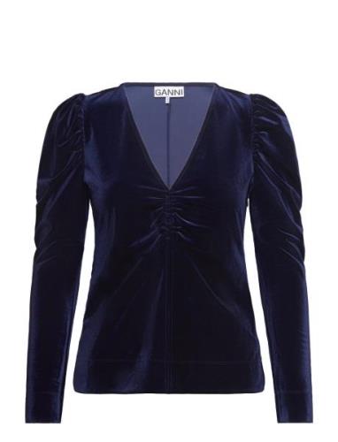 Velvet Jersey Tops Blouses Long-sleeved Blue Ganni