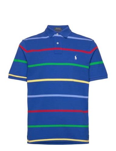 Classic Fit Striped Mesh Polo Shirt Tops Polos Short-sleeved Blue Polo...