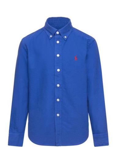 Garment-Dyed Cotton Oxford Shirt Tops Shirts Long-sleeved Shirts Blue ...