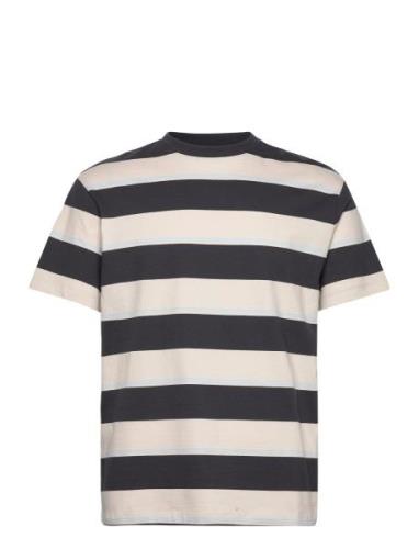 Relaxed Striped T-Shirt Tops T-shirts Short-sleeved Beige Tom Tailor