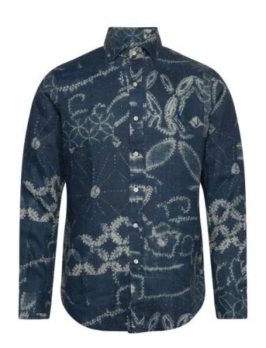 Polo Ralph Lauren Classic Fit Abstract Print Linen Shirt Blå