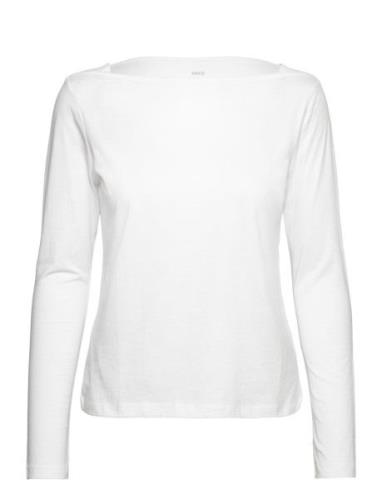 Cotton Boat Neck T-Shirt Tops T-shirts & Tops Long-sleeved White Mango