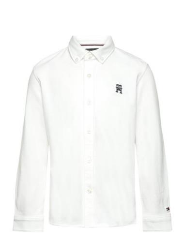 Monogram Stretch Pique Shirt L/S Tops Shirts Long-sleeved Shirts White...