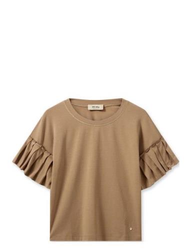 Mmcath O-Ss Plissé Tee Tops T-shirts & Tops Short-sleeved Brown MOS MO...