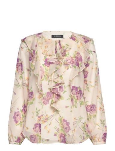 Lauren Ralph Lauren Floral Ruffle-Trim Georgette Blouse Kräm