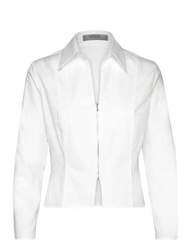 Fitted Cotton Zipper Shirt Tops Shirts Long-sleeved White Mango