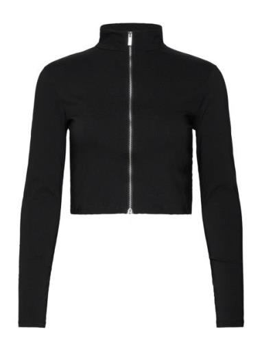 Cropped Jacket With Zip Tops T-shirts & Tops Long-sleeved Black Mango