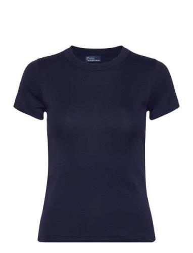 Ribbed Cotton Tee Tops T-shirts & Tops Short-sleeved Navy Polo Ralph L...