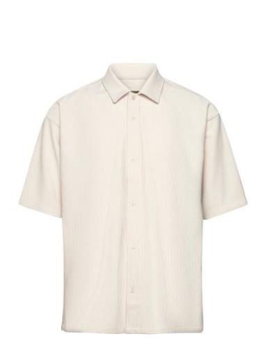Wbbanks Plisse Shirt Designers Shirts Short-sleeved Beige Woodbird