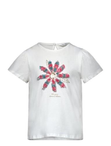 Embossed Flowers T-Shirt Tops T-shirts Short-sleeved White Mango