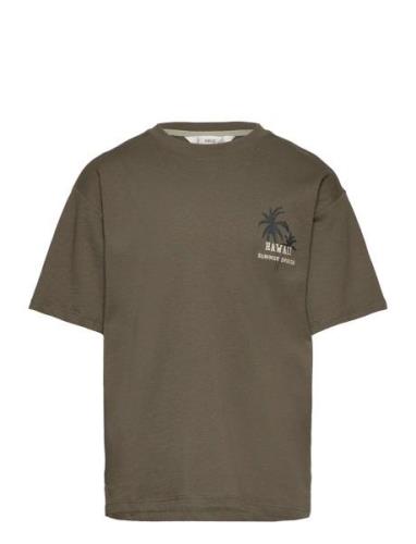 Printed Cotton-Blend T-Shirt Tops T-shirts Short-sleeved Khaki Green M...