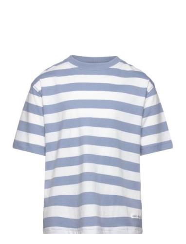 Striped Cotton T-Shirt Tops T-shirts Short-sleeved Blue Mango