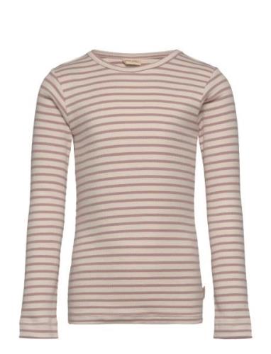 T-Shirt L/S Modal Striped Tops T-shirts Long-sleeved T-shirts Beige Pe...
