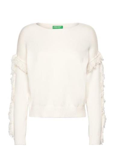 Boat-Neck Sweat.l/S Tops Knitwear Jumpers White United Colors Of Benet...