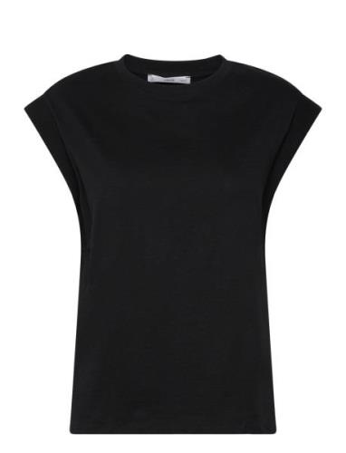Rounded Neck Cotton T-Shirt Tops T-shirts & Tops Short-sleeved Black M...