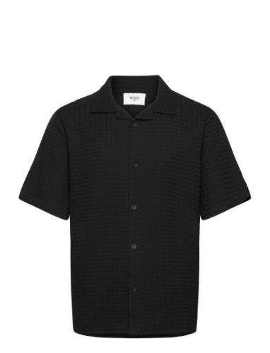 Didcot Ss Shirt Texture Wave Stripe Black Designers Shirts Short-sleev...