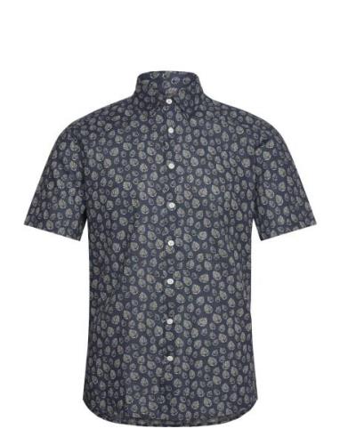 Lindbergh Leaf Printed Shirt S/S Marinblå